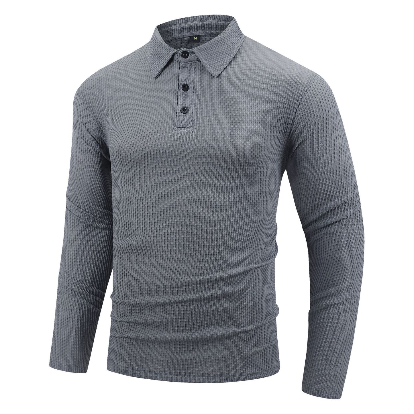 Men's casual long-sleeved lapel tops casual solid color polo shirts