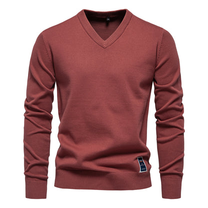 Fashion Men's V-neck cotton solid color sweater