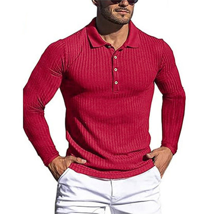 High elastic casual vertical striped long-sleeved POLO shirt slim fit knitted bottoming shirt