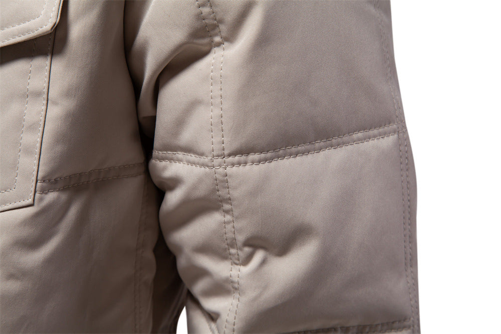 Solid color business men's stand collar jacket warm and thick white goose down