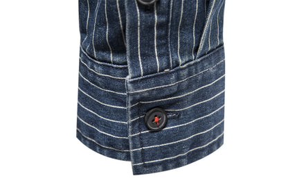 Men's retro collar striped denim shirt
