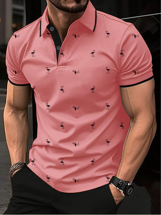 Polo flamingo short-sleeved shirt with fashionable and personalized prints
