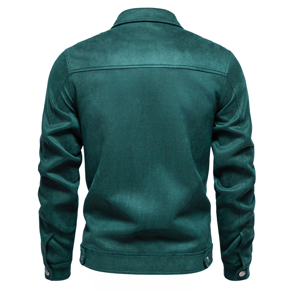 Solid color simple men's suede lapel jacket slim fit fashion