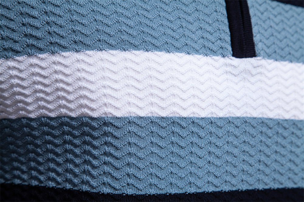 Men's Striped Business Short Sleeve Half Zip Top