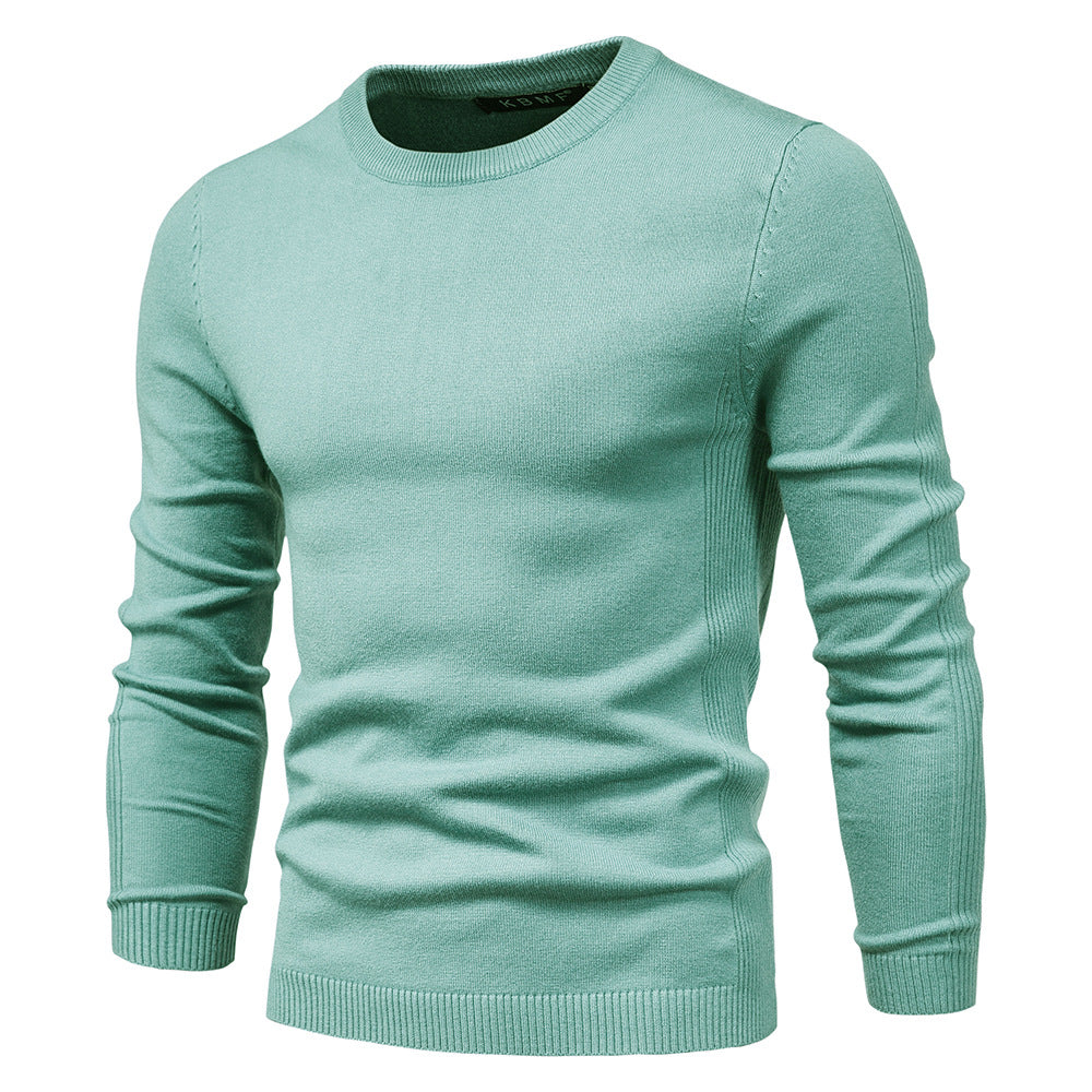 Solid color Men's round neck slim fit sweater