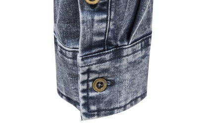 Casual Fashion Men's Washed Distressed Denim Shirt