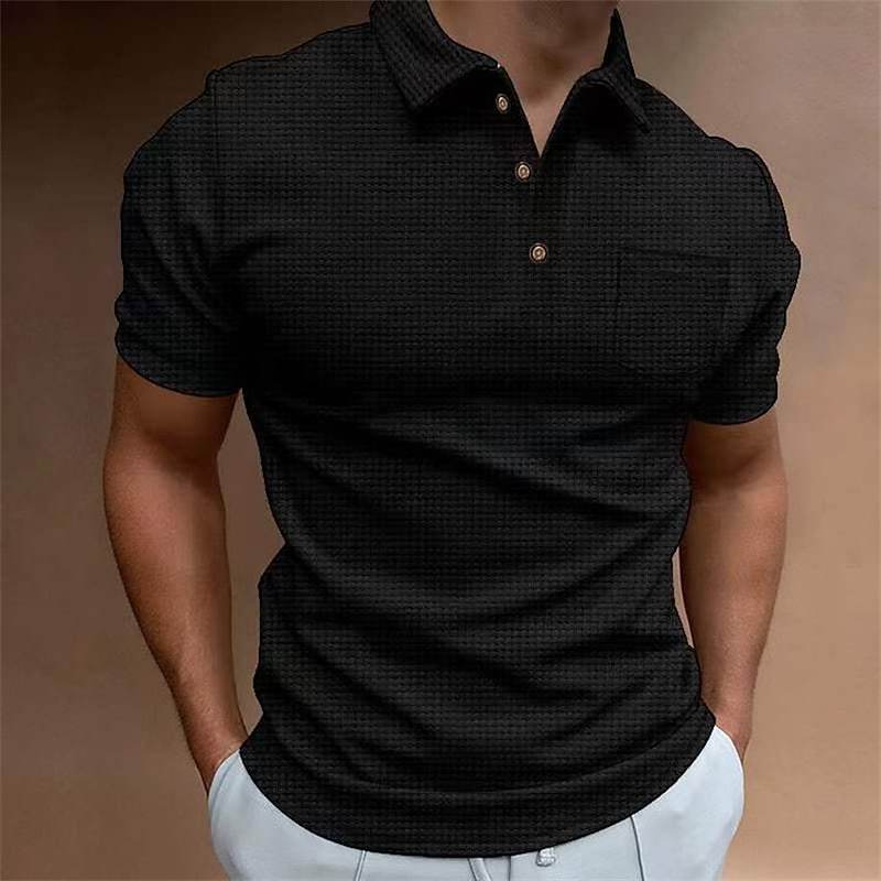 Waffle Men's Polo Shirt Short Sleeve Button T-Shirt Tops