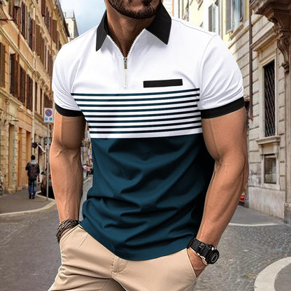Fashion casual zipper men's printed versatile striped shirt
