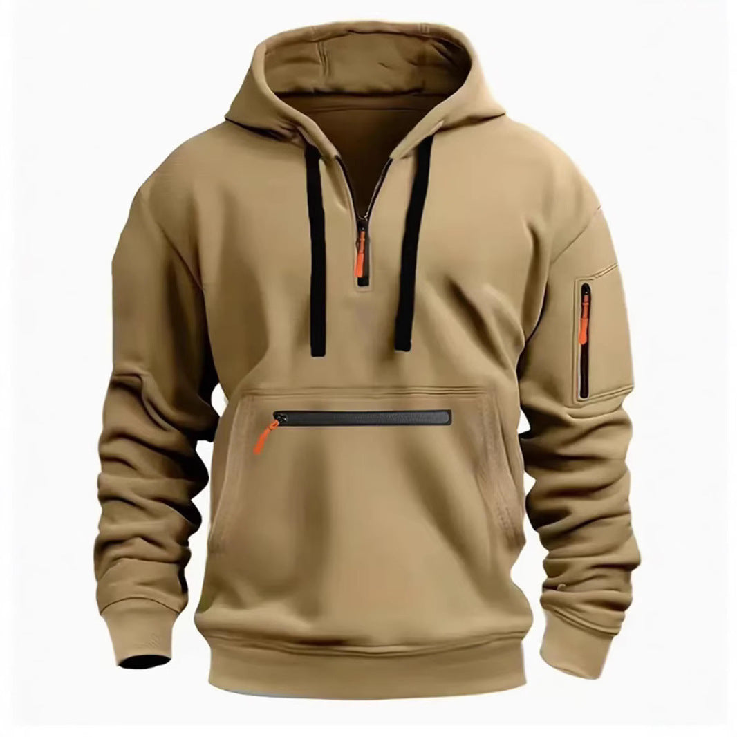 Men's Sweatshirt Hooded Arm Zipper Long Sleeve Pullover Trendy Hoodie Fashion