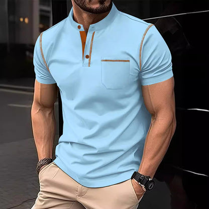 Men's sports polo shirt with stand collar and pockets