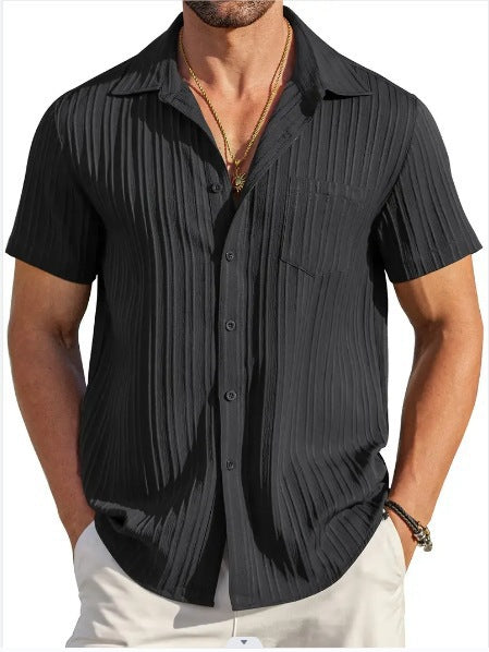 Men's Fashion Striped Casual Beach Shirt Short Sleeve Shirt