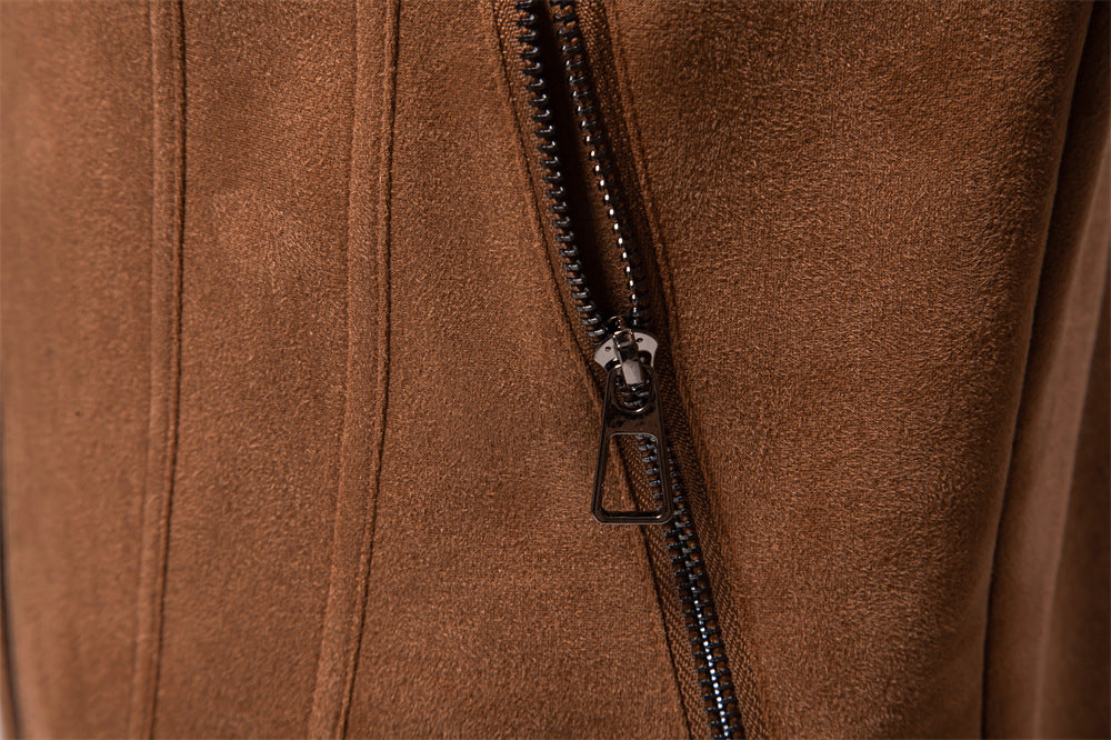 Fashion solid color simple men's suede lapel jacket