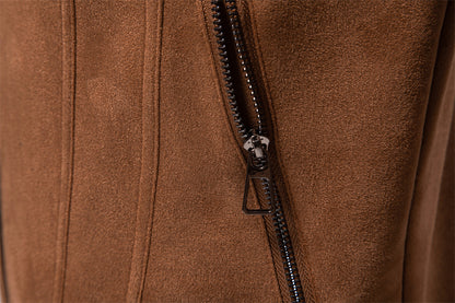 Fashion solid color simple men's suede lapel jacket