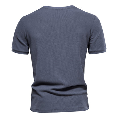 Solid color Men's short-sleeved waffle T-shirt