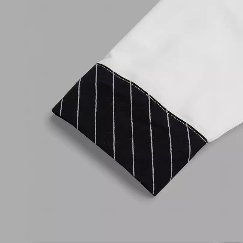 Casual men's tops striped patchwork loose long-sleeved shirt