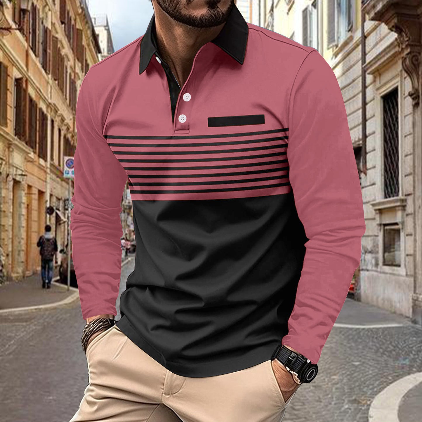 Casual solid color short sleeve pocket men's sports polo shirt