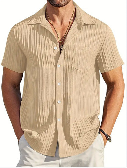 Men's Fashion Striped Casual Beach Shirt Short Sleeve Shirt