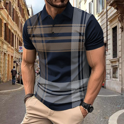 Men's sports polo shirt with printed stripes