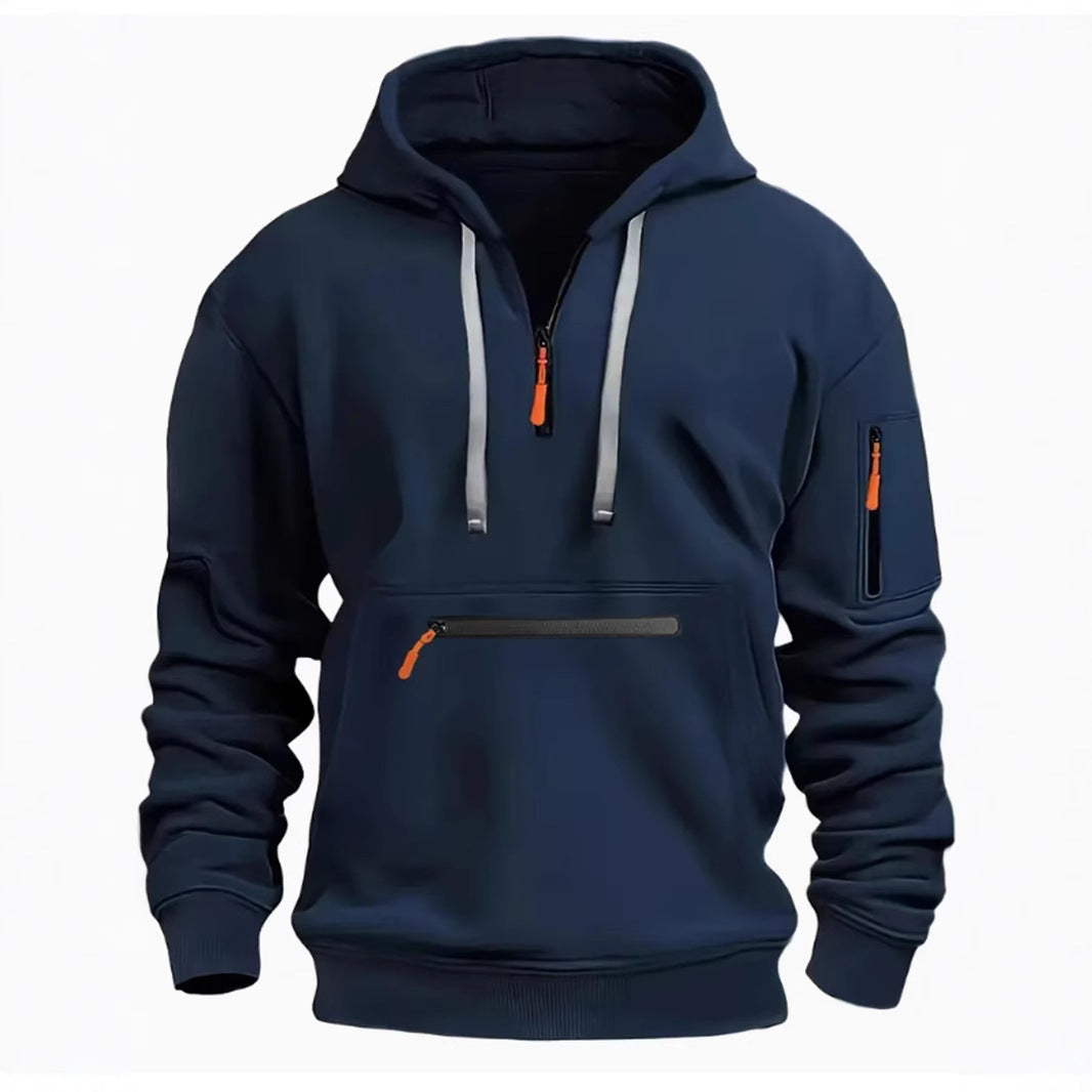 Men's Sweatshirt Hooded Arm Zipper Long Sleeve Pullover Trendy Hoodie Fashion