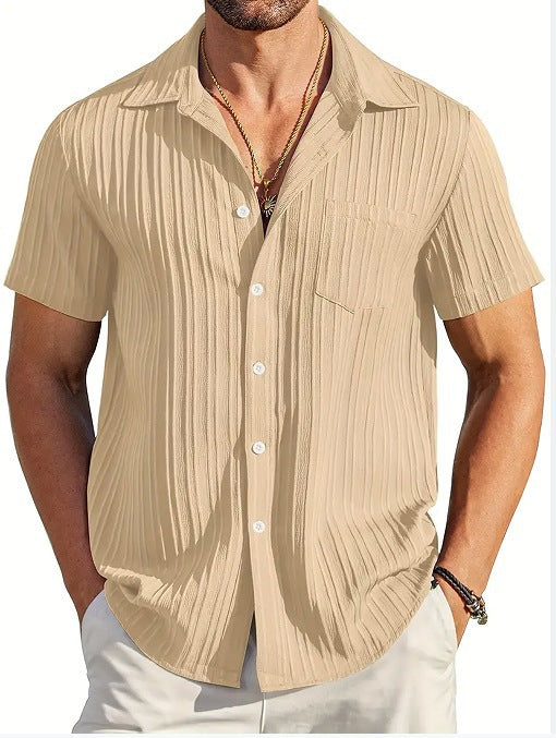 Men's Fashion Striped Casual Beach Shirt Short Sleeve Shirt