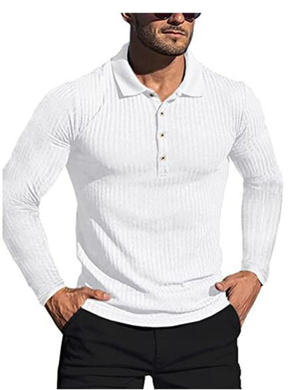 High elastic casual vertical striped long-sleeved POLO shirt slim fit knitted bottoming shirt