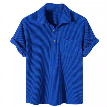 Waffle Button POLO Shirt Checkered Colorblock Men's T-shirt Top