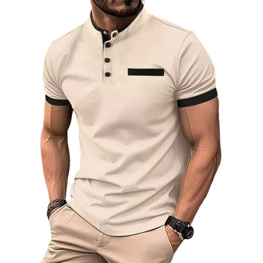 Men's Plaid Stand Collar Sports Polo Shirt