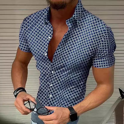 Men's short-sleeved polka dot print shirt