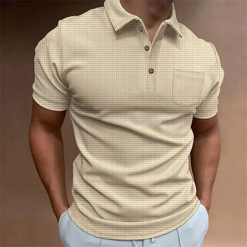 Waffle Men's Polo Shirt Short Sleeve Button T-Shirt Tops