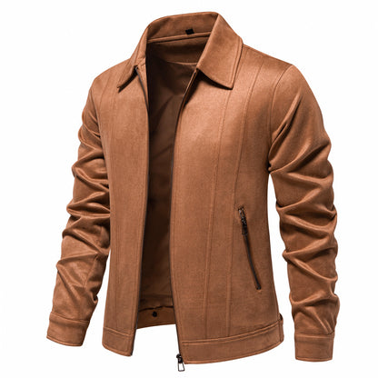 Fashion solid color simple men's suede lapel jacket