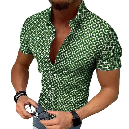 Men's short-sleeved polka dot print shirt