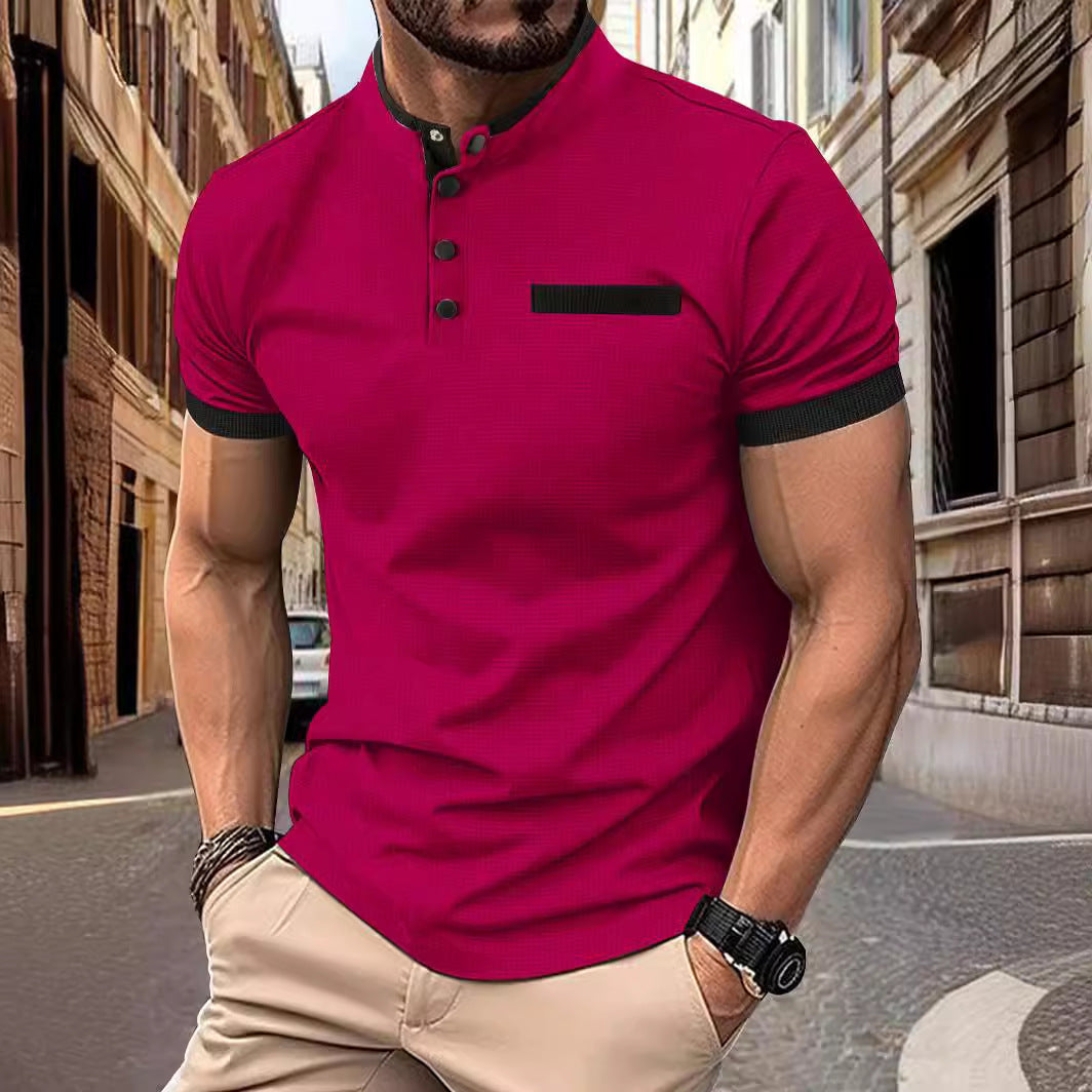Men's Plaid Stand Collar Sports Polo Shirt