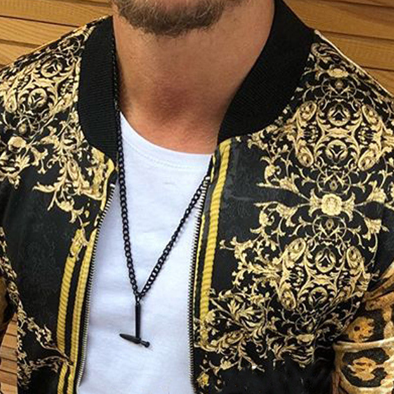Men's slim fit leopard print crew neck casual jacket