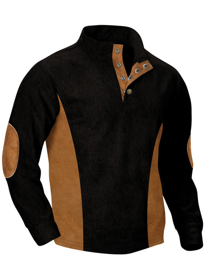 Men's casual stand collar long sleeve ribbed corduroy sweatshirt