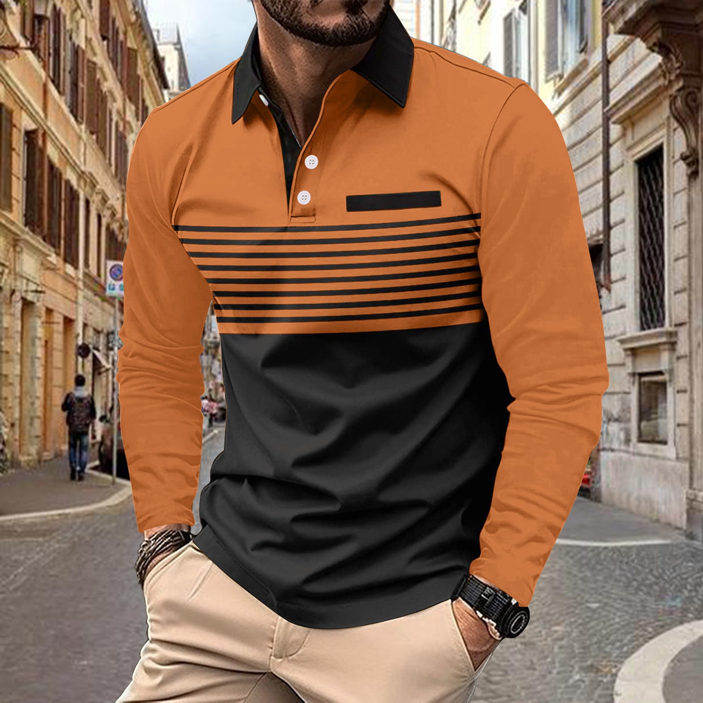 Casual solid color short sleeve pocket men's sports polo shirt