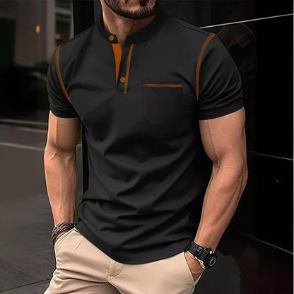 Men's sports polo shirt with stand collar and pockets
