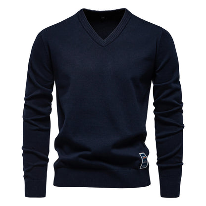 Fashion Men's V-neck cotton solid color sweater