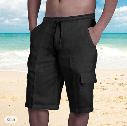 New linen shorts with multiple pockets and drawstrings for men