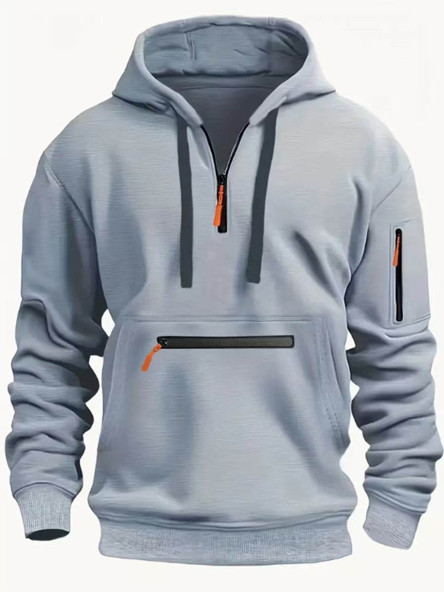 Men's Sweatshirt Hooded Arm Zipper Long Sleeve Pullover Trendy Hoodie Fashion