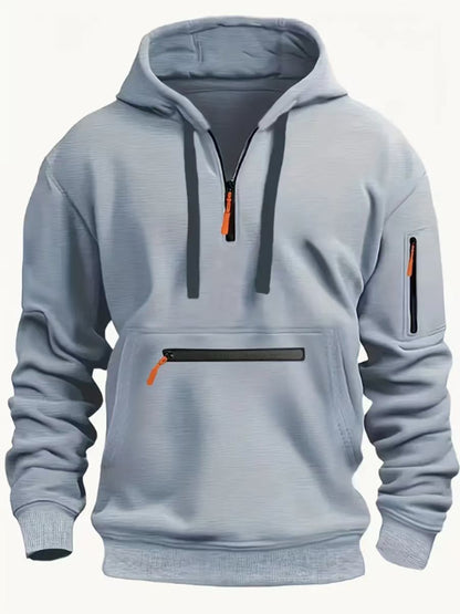 Men's Sweatshirt Hooded Arm Zipper Long Sleeve Pullover Trendy Hoodie Fashion