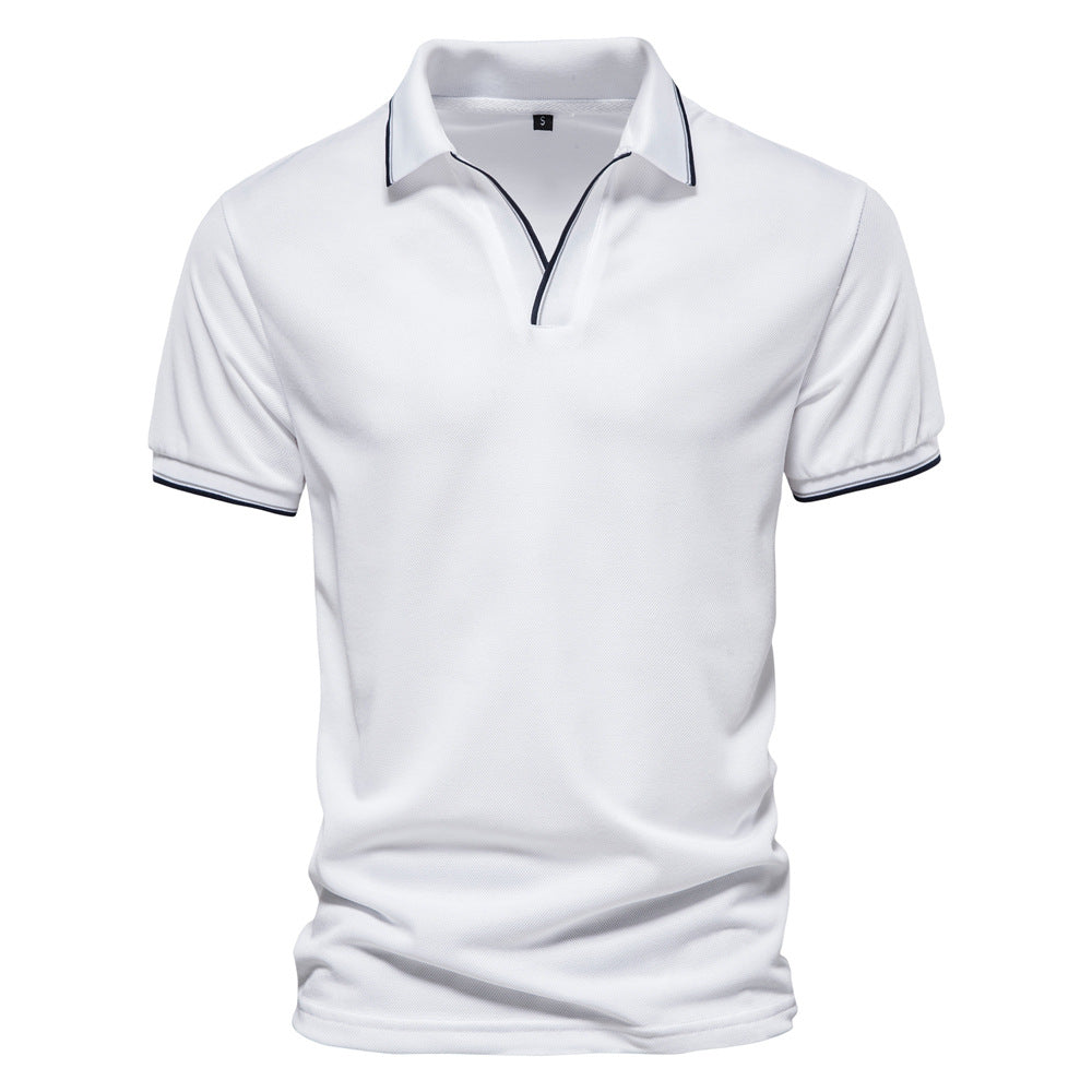 Fashion Men's solid color V-neck POLO shirt