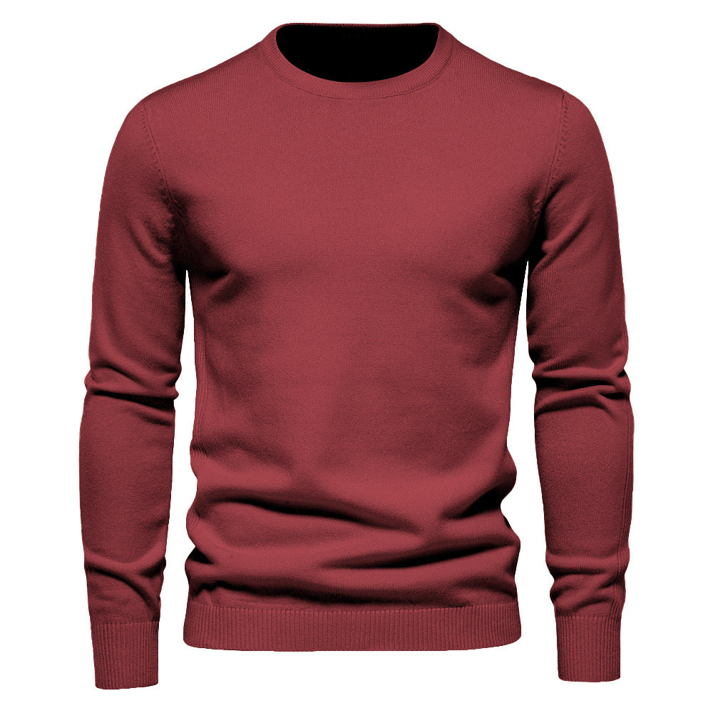 Solid color Men's round neck slim fit sweater