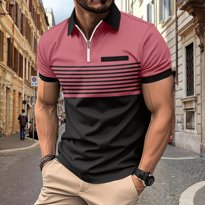 Fashion casual zipper men's printed versatile striped shirt