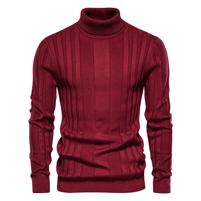 Solid color men's high collar casual warm sweater
