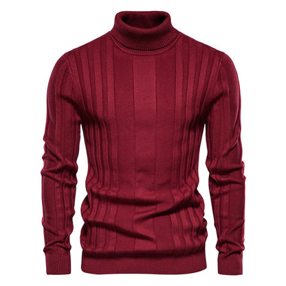 Solid color men's high collar casual warm sweater
