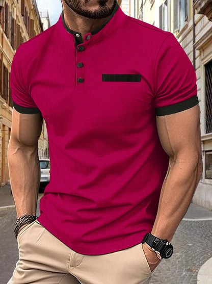 Men's Plaid Stand Collar Sports Polo Shirt