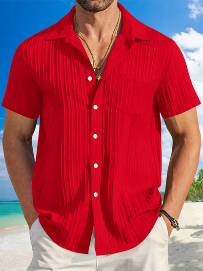 Men's Fashion Striped Casual Beach Shirt Short Sleeve Shirt