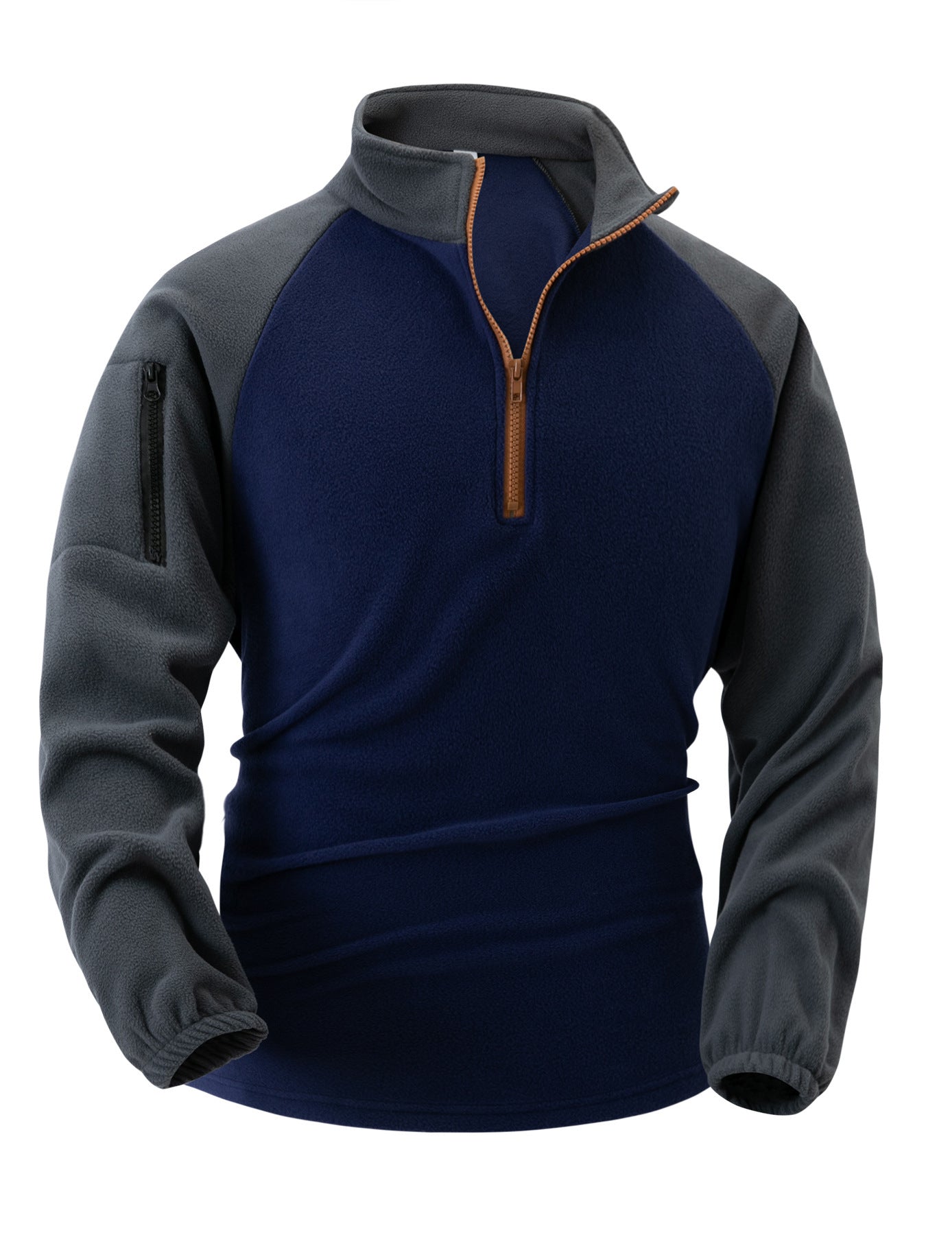 Men's Stand Collar Half Zip Long Sleeve Arm Zipper Pocket Sweatshirt Pullover Training Suit