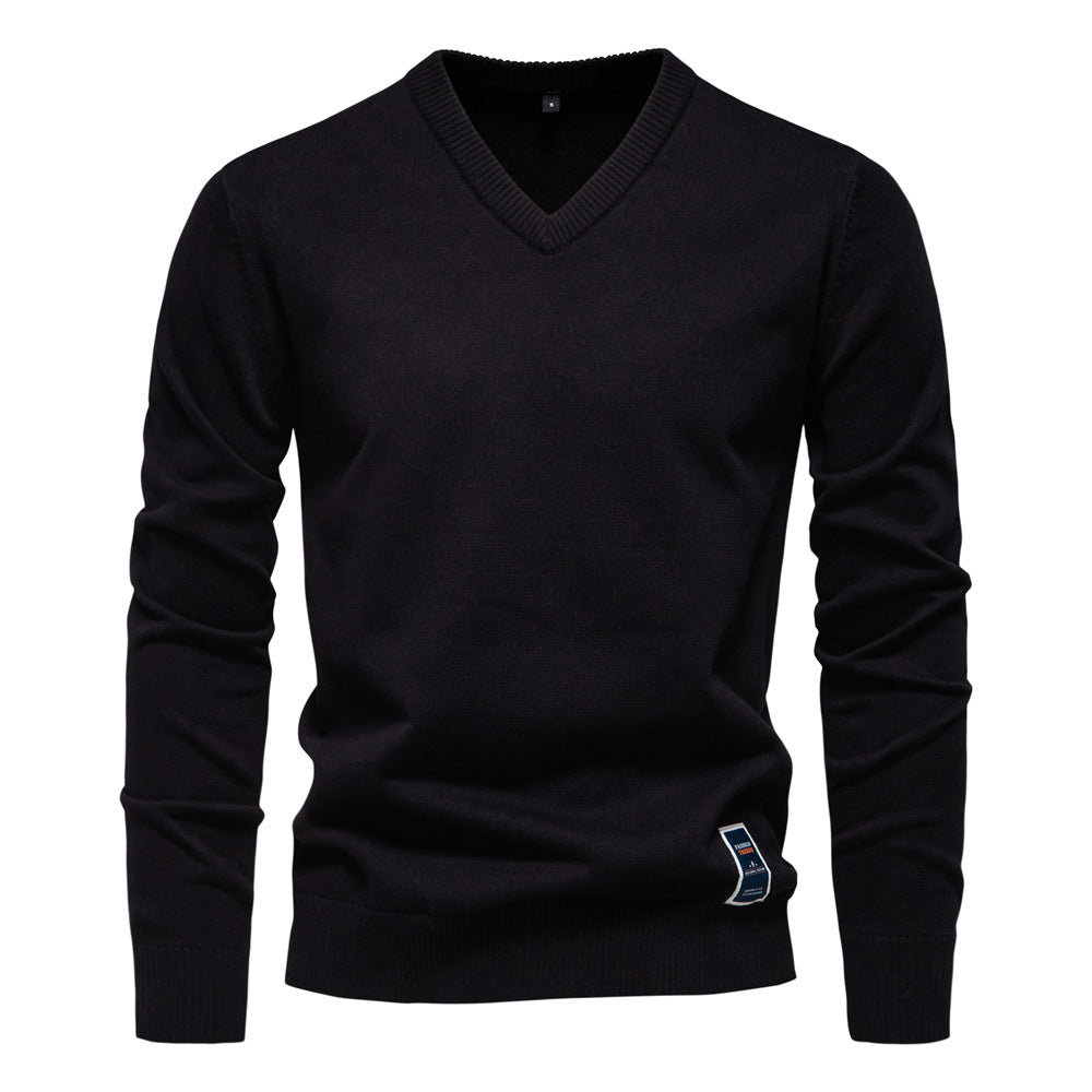 Fashion Men's V-neck cotton solid color sweater