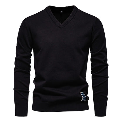Fashion Men's V-neck cotton solid color sweater